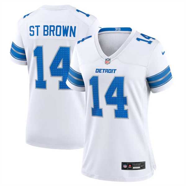 Women%27s Detroit Lions #14 Amon-Ra St. Brown White Stitched Jersey Dzhi